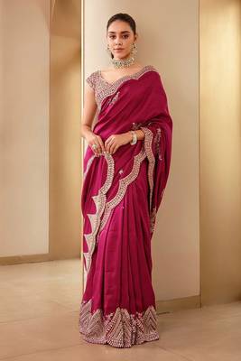 Two-Tone Rich Vichitra Silk Saree With Embroidery, Sequins & Modern Cutwork Border  1