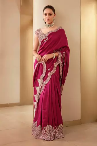 Two-Tone Rich Vichitra Silk Saree With Embroidery, Sequins & Modern Cutwork Border 