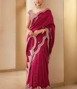 Two-Tone Rich Vichitra Silk Saree With Embroidery, Sequins & Modern Cutwork Border 