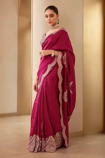 Two-Tone Rich Vichitra Silk Saree With Embroidery, Sequins & Modern Cutwork Border 