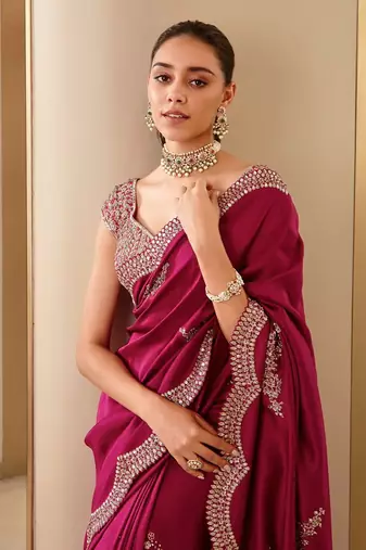 Two-Tone Rich Vichitra Silk Saree With Embroidery, Sequins & Modern Cutwork Border 