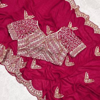 Two-Tone Rich Vichitra Silk Saree With Embroidery, Sequins & Modern Cutwork Border  4