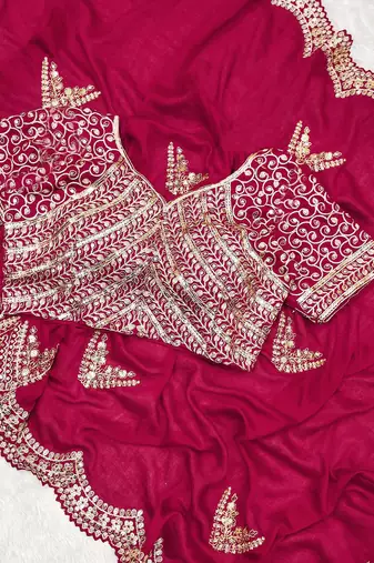 Two-Tone Rich Vichitra Silk Saree With Embroidery, Sequins & Modern Cutwork Border 