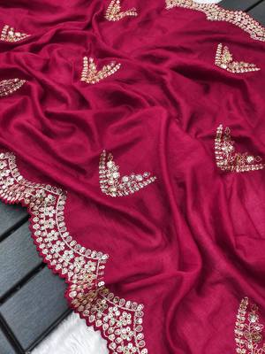 Two-Tone Rich Vichitra Silk Saree With Embroidery, Sequins & Modern Cutwork Border  5