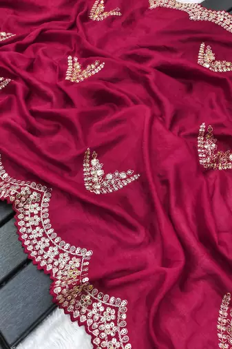 Two-Tone Rich Vichitra Silk Saree With Embroidery, Sequins & Modern Cutwork Border 