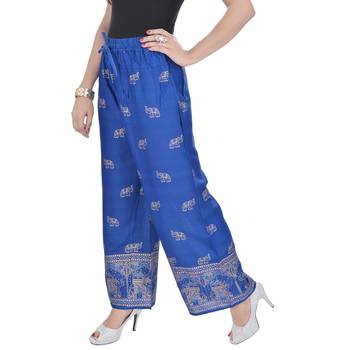 Blue Jaipuri Gold Print Cotton Palazzo 3
