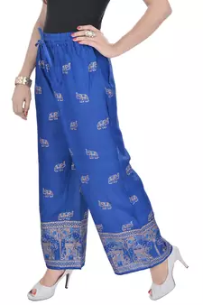 Blue Jaipuri Gold Print Cotton Palazzo