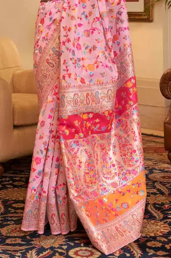 Pink Cotton Blend Beautiful Weaving Border Saree With Blouse