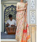 Cream Cotton Blend Beautiful Weaving Border Saree With Blouse
