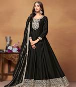 Black embroidered art silk semi stitched anarkali suit
