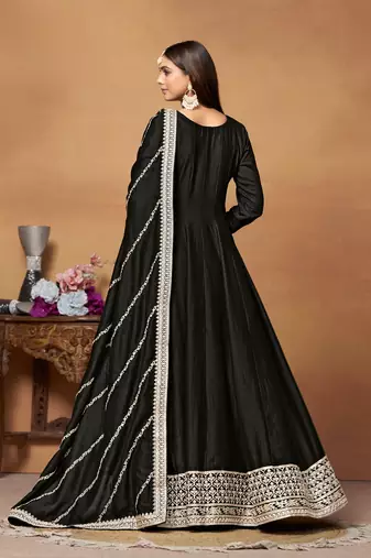 Black embroidered art silk anarkali suit
