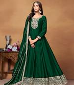 Green embroidered art silk semi stitched anarkali suit