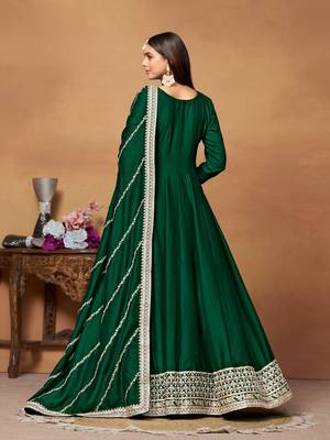 Green embroidered art silk anarkali suit 4