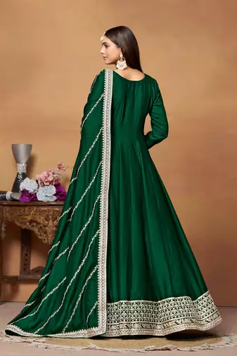 Green embroidered art silk anarkali suit