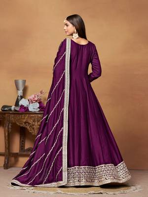 Wine embroidered art silk anarkali suit 3