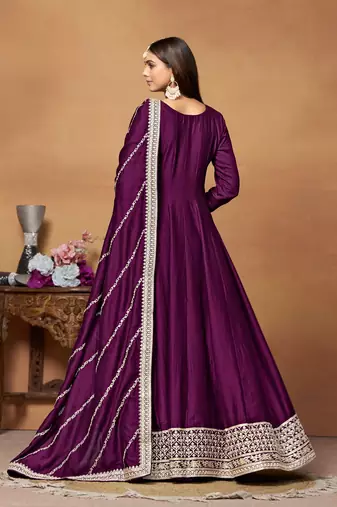Wine embroidered art silk anarkali suit