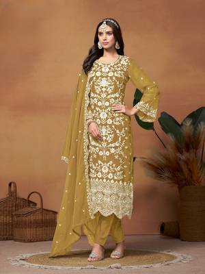 Mehendi embroidered soft organza salwar suit 1