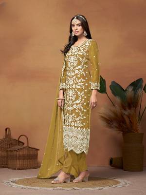 Mehendi embroidered soft organza salwar suit 2