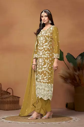 Mehendi embroidered soft organza salwar suit