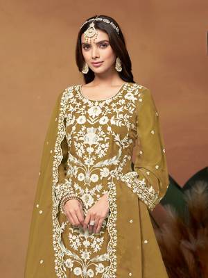 Mehendi embroidered soft organza salwar suit 3
