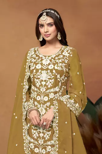 Mehendi embroidered soft organza salwar suit