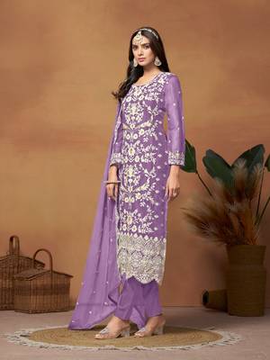 Lavender embroidered soft organza salwar suit 2