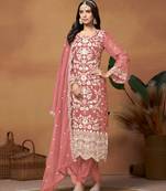 Peach embroidered soft organza semi stitched salwar suit