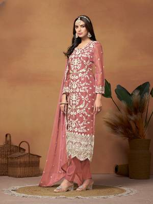Peach embroidered soft organza salwar suit 2