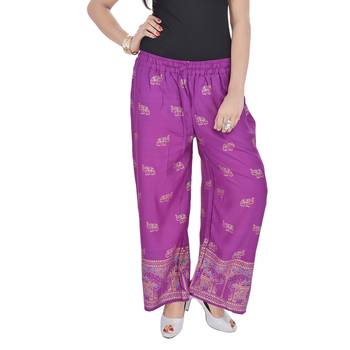 Magenta Jaipuri Gold Print Cotton Palazzo 1