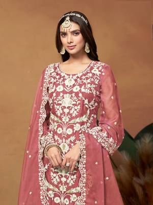 Peach embroidered soft organza salwar suit 3
