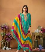 Blue embroidered soft organza semi stitched salwar suit