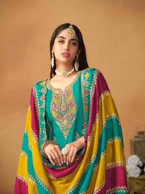 Blue embroidered soft organza semi stitched salwar suit 3