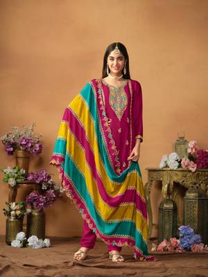 Wine embroidered soft organza semi stitched salwar suit 1