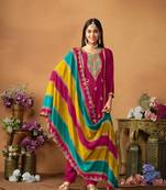 Wine embroidered soft organza semi stitched salwar suit