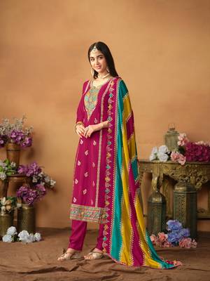 Wine embroidered soft organza semi stitched salwar suit 2