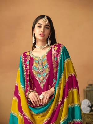 Wine embroidered soft organza semi stitched salwar suit 3