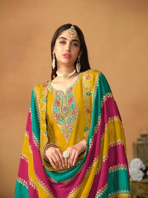 Mustard embroidered soft organza salwar suit 3
