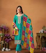 Blue embroidered soft organza semi stitched salwar suit