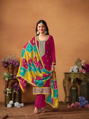 Wine embroidered soft organza salwar suit 1