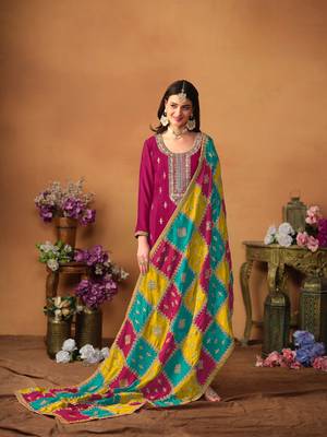 Wine embroidered soft organza salwar suit 2