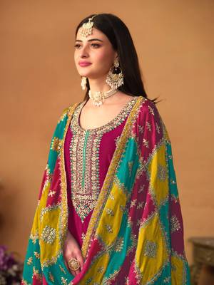Wine embroidered soft organza salwar suit 3