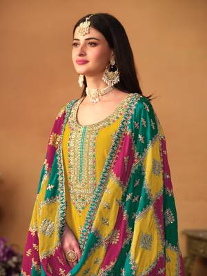 Mustard embroidered soft organza salwar suit 3