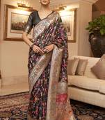 Black Cotton Blend Beautiful Weaving Border Saree With Blouse