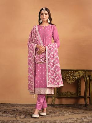 Pink embroidered faux georgette salwar suit 1
