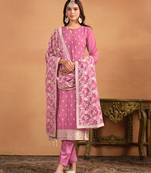 Pink embroidered faux georgette semi stitched salwar suit