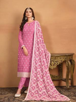 Pink embroidered faux georgette salwar suit 2