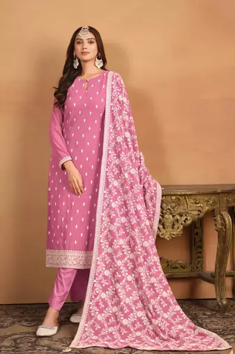 Pink embroidered faux georgette salwar suit