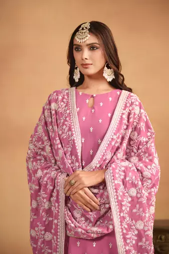 Pink embroidered faux georgette salwar suit