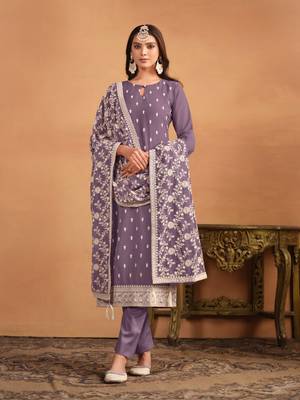 Lavender embroidered faux georgette salwar suit 1