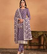 Lavender embroidered faux georgette semi stitched salwar suit